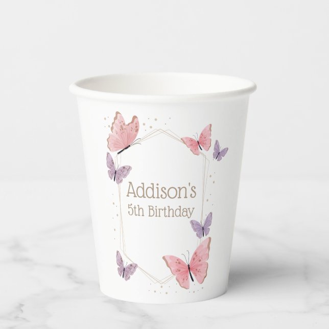 Butterfly Kisses and Birthday Wishes Birthday Paper Cups (Front)