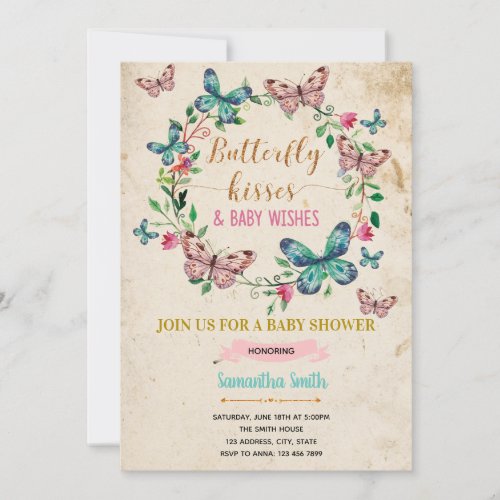 Butterfly kisses and birthday wishes invitation