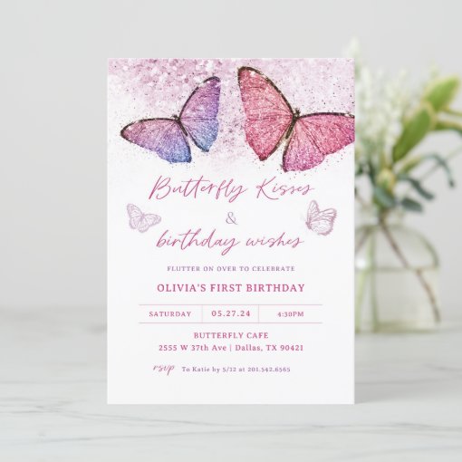 Butterfly Kisses and Birthday Wishes Party Invitation Zazzle