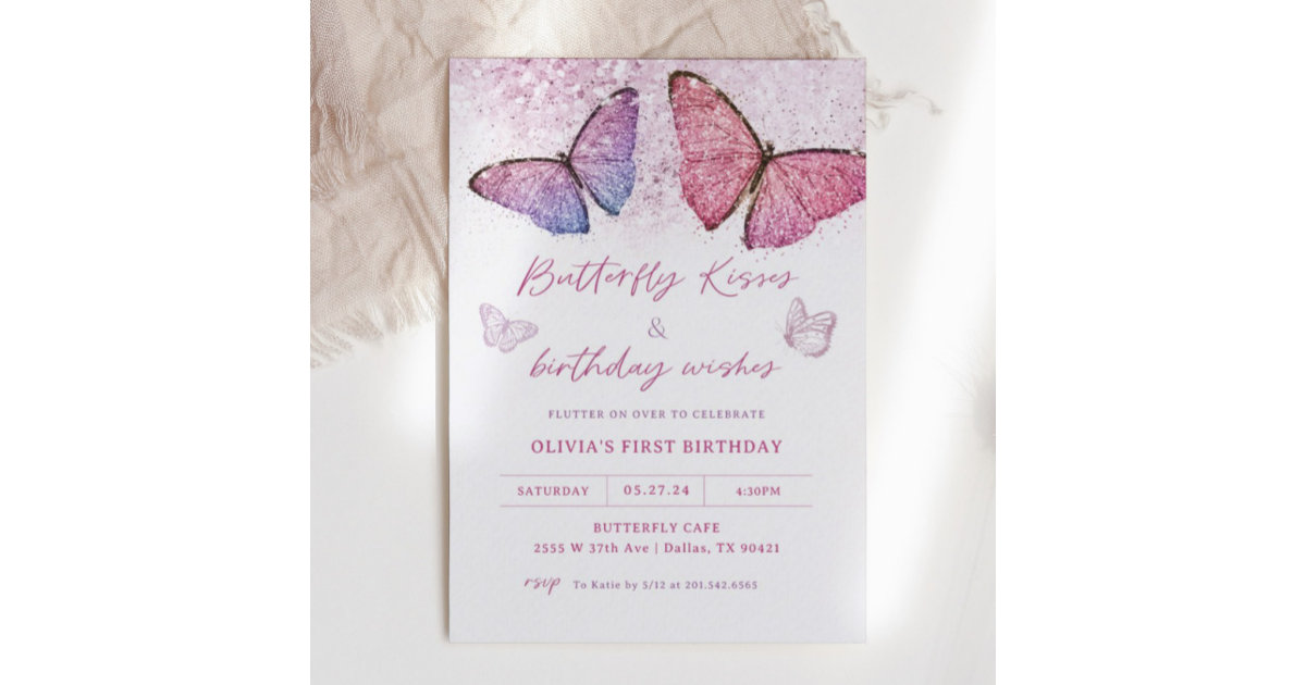Butterfly Kisses and Birthday Wishes Party Invitation Zazzle