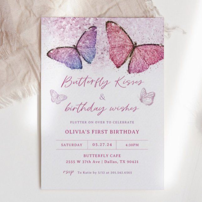 Butterfly Kisses and Birthday Wishes Party Invitation (Creator Uploaded)