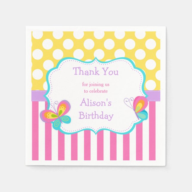 Butterfly Kisses and Birthday Wishes Party Napkins (Front)