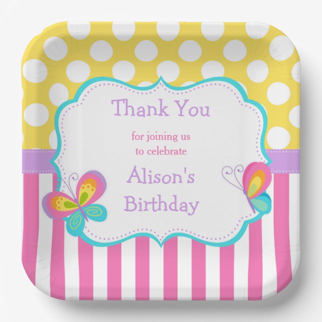 Butterfly Kisses and Birthday Wishes Party Paper Plates (Front)