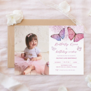 Butterfly Kisses And Birthday Wishes Party Photo Invitation
