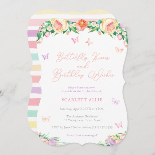 Butterfly Kisses and Birthday Wishes Pretty Party Invitation