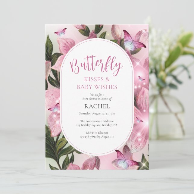 Butterfly Kisses and Wishes Baby Shower Invitation (Standing Front)