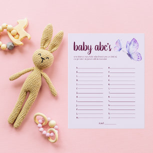 Butterfly Kisses Baby Shower ABC Game   Purple