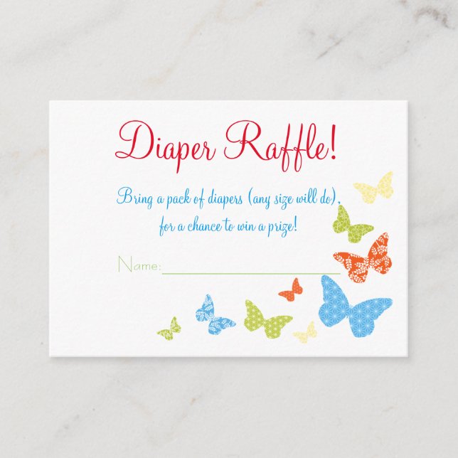Butterfly Kisses Baby Shower Diaper Raffle Tickets Enclosure Card (Front)