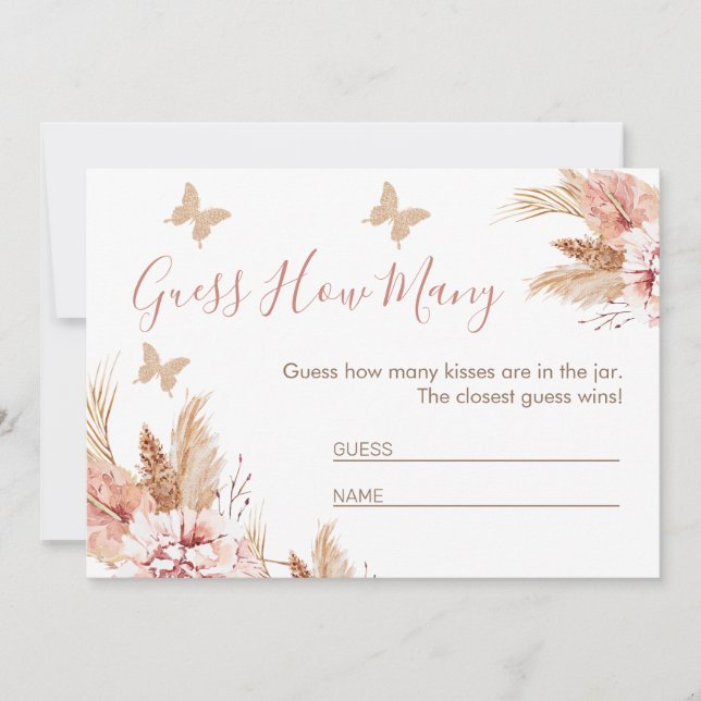 Butterfly Kisses Baby Shower Guess How Many Game Invitation (Front)