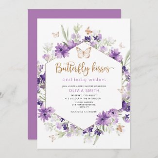 Purple and Gold Butterfly Baby Shower Invitations
