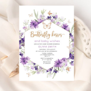 Butterfly kisses baby shower invitation