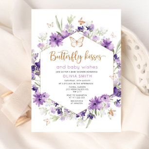 Butterfly kisses baby shower invitation