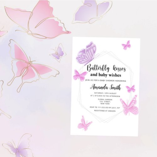 Butterfly kisses baby shower invitation