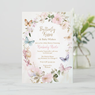 Butterfly kisses baby shower invitation