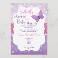 Butterfly Kisses  Baby Shower Invitation Purple