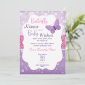 Butterfly Kisses  Baby Shower Invitation Purple (Standing Front)