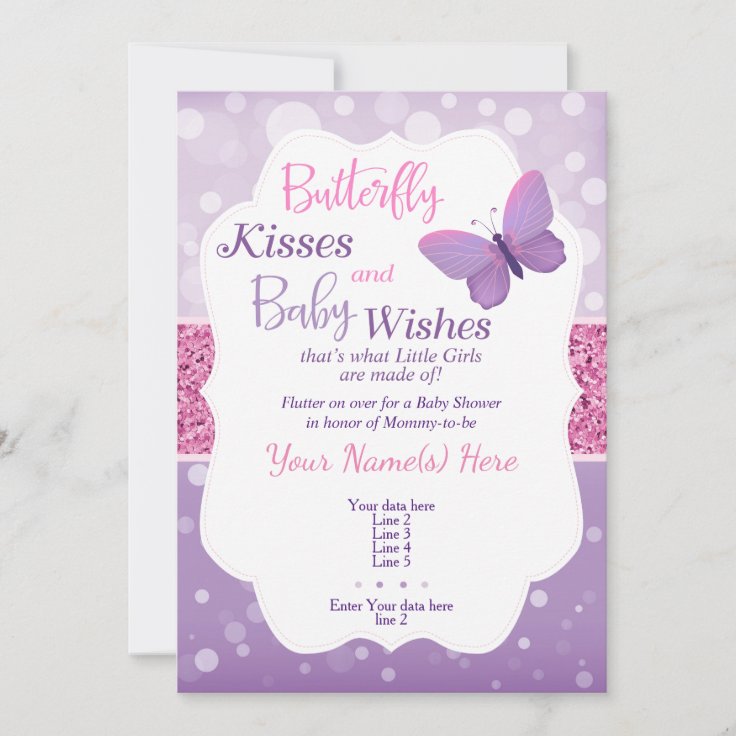 Butterfly Kisses Baby Shower Invitation Purple Zazzle