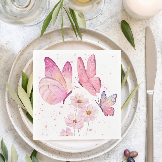 Butterfly Kisses Baby Shower | No Text | Pink Napkins (Creator Uploaded)