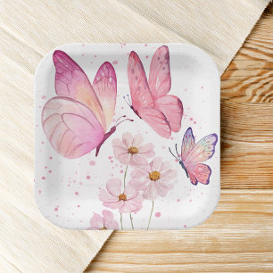 Butterfly Kisses Baby Shower   No Text   Pink Paper Plates