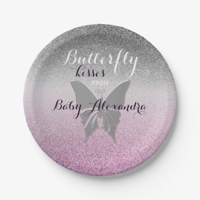 Butterfly Kisses Baby Shower Paper Plates (Front)