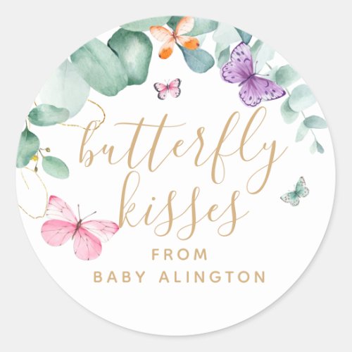 Butterfly Kisses Baby Shower Thank You Favor Classic Round Sticker