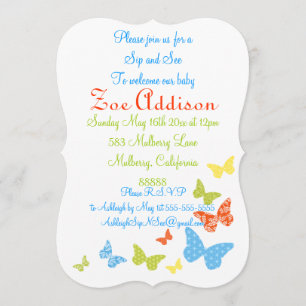 Butterfly Kisses Baby Sip and See Invitation