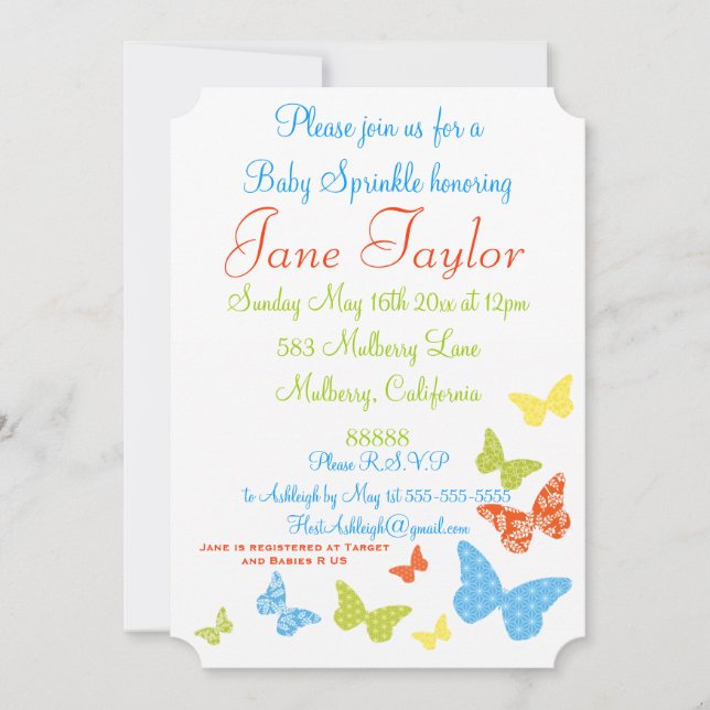 Butterfly Kisses Baby Sprinkle Invitation (Front)