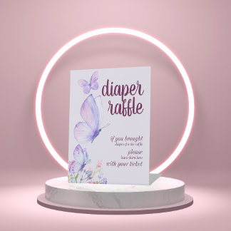 Butterfly Kisses Baby Wish | Diaper Raffle Purple Pedestal Sign