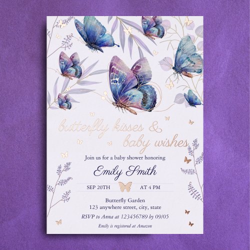 Butterfly Kisses  Baby Wishes Baby Shower Foil Invitation