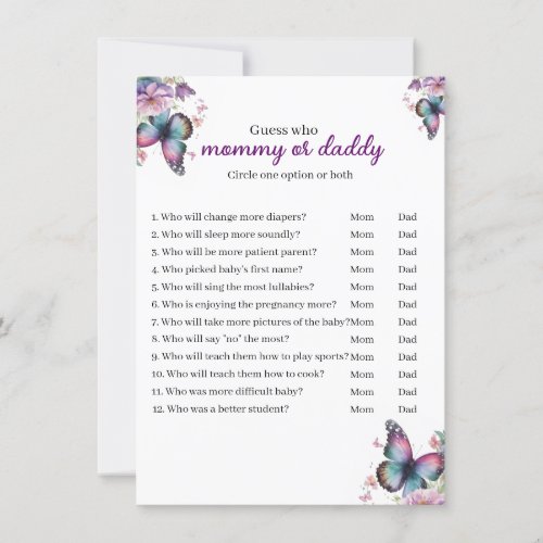 Butterfly kisses  Baby Wishes baby shower game Invitation