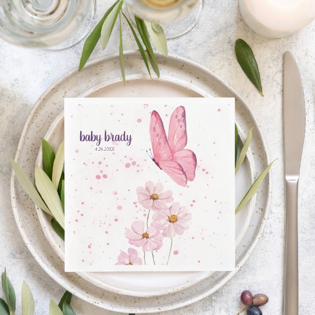 Butterfly Kisses & Baby Wishes |Baby Shower | Pink Napkins (Creator Uploaded)