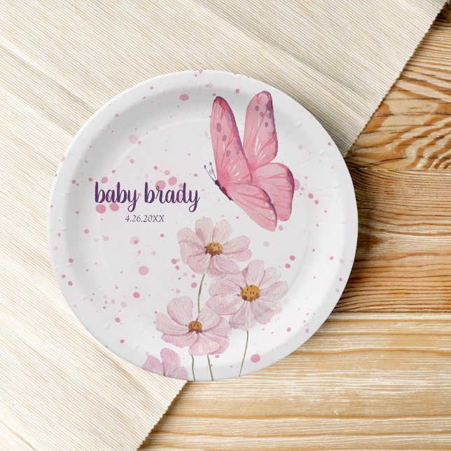 Butterfly Kisses & Baby Wishes Baby Shower | Pink Paper Plates (Creator Uploaded)
