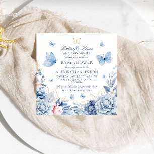 Butterfly Kisses & Baby Wishes Boy Baby Shower Invitation