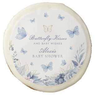 Butterfly Kisses & Baby Wishes Boy Baby Shower Sugar Cookie
