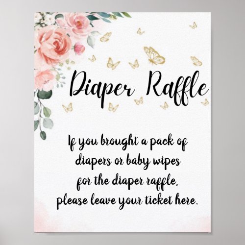 Butterfly Kisses  Baby Wishes Diaper Raffle Sign