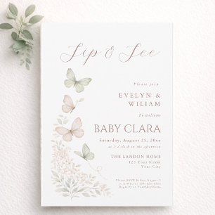 Butterfly Kisses Baby Wishes Elegant Sip N See Invitation