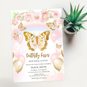 Butterfly Kisses Baby Wishes Floral Baby Shower Invitation