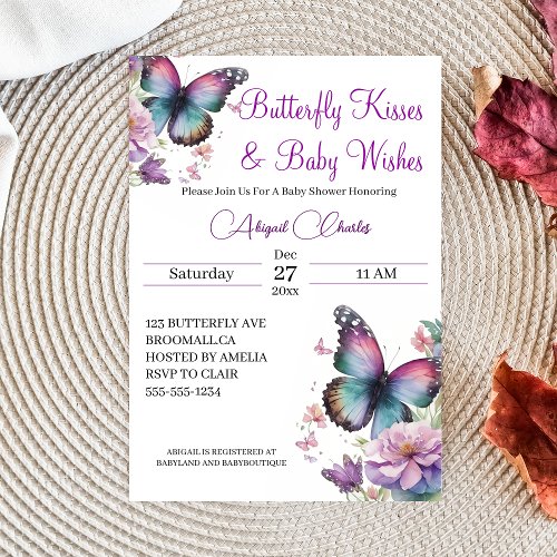 Butterfly kisses  Baby Wishes Invitation