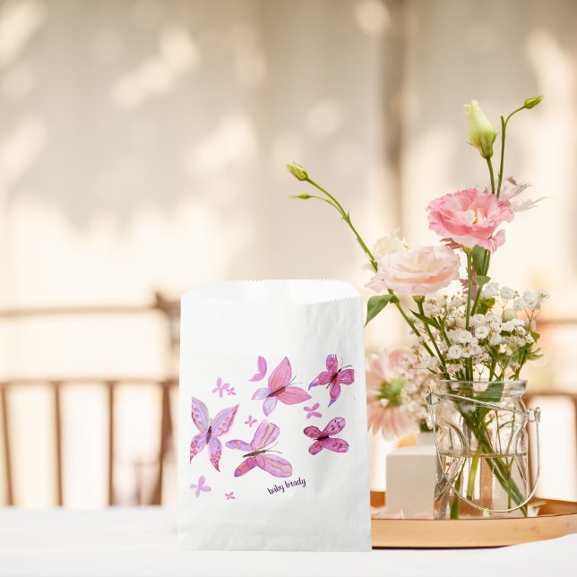 Butterfly Kisses & Baby Wishes | Pink Butterfly Favor Bag (Creator Uploaded)