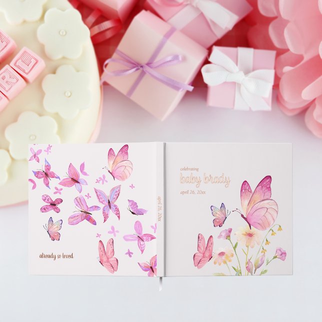 Butterfly Kisses + Baby Wishes | Pink Butterfly Foil Guest Book (Creator Uploaded)