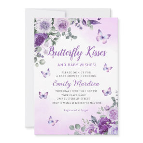 Butterfly Kisses & Baby Wishes Purple baby Shower  Invitation
