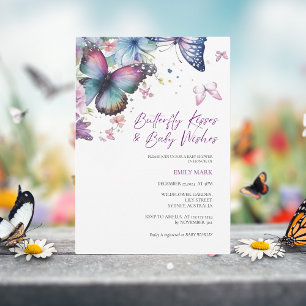 Butterfly kisses & Baby Wishes Purple baby shower Invitation