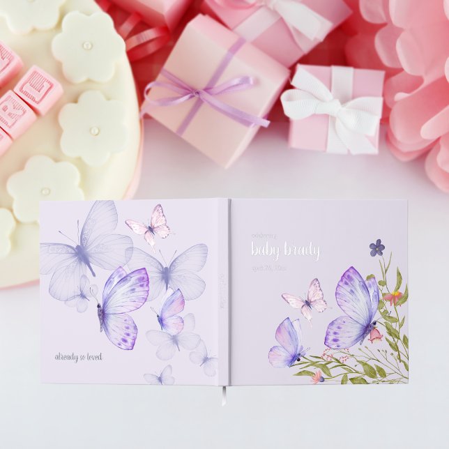 Butterfly Kisses + Baby Wishes | Purple Butterfly Foil Guest Book (Creator Uploaded)