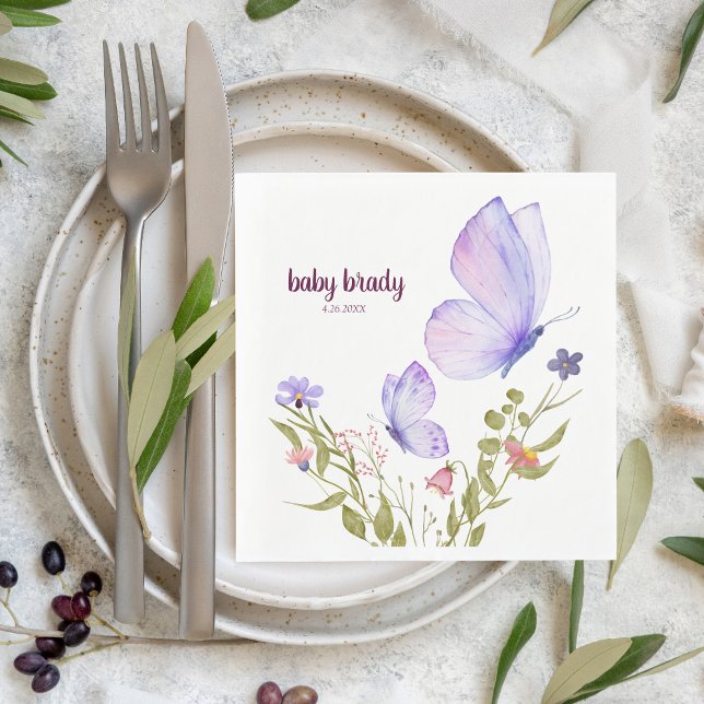 Butterfly Kisses & Baby Wishes | Purple Party Napkins (Creator Uploaded)