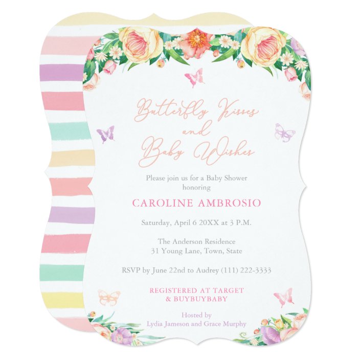 butterfly kisses baby shower invitation