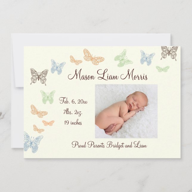 Butterfly Kisses Birth Announcement ivory (Front)