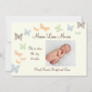 Butterfly Kisses Birth Announcement ivory