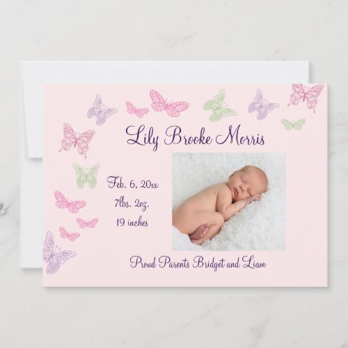 Butterfly Kisses Birth Announcement pink