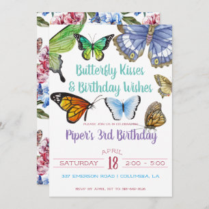 Butterfly Kisses Birthday Party Invitation