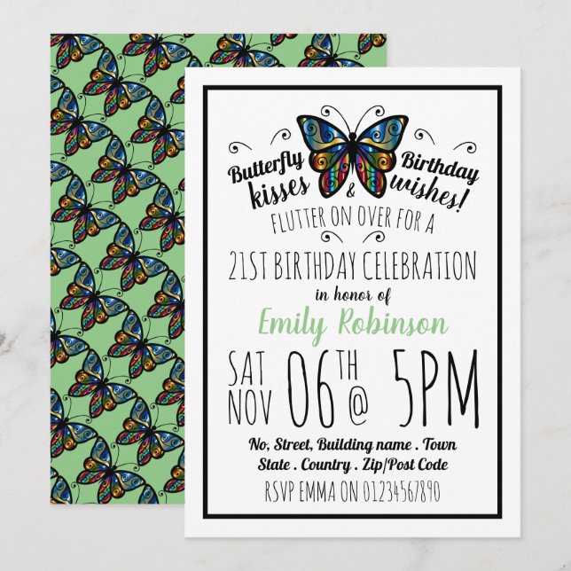 Butterfly Kisses Birthday Party Invitation (Front/Back)